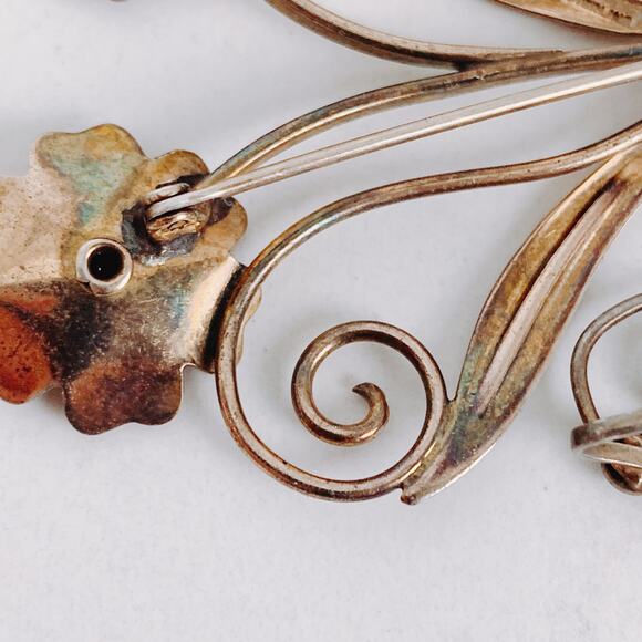 VTG Signed Jaykel Sterling Silver Floral Brooch & Earrings Set, 1940s 1950s MCM - Picture 15 of 16